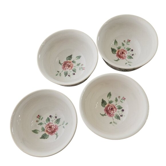 4 Pfaltzgraff Garden Trellis Dessert Bowls 4.25" stoneware dishes floral 90s vtg - Picture 9 of 11